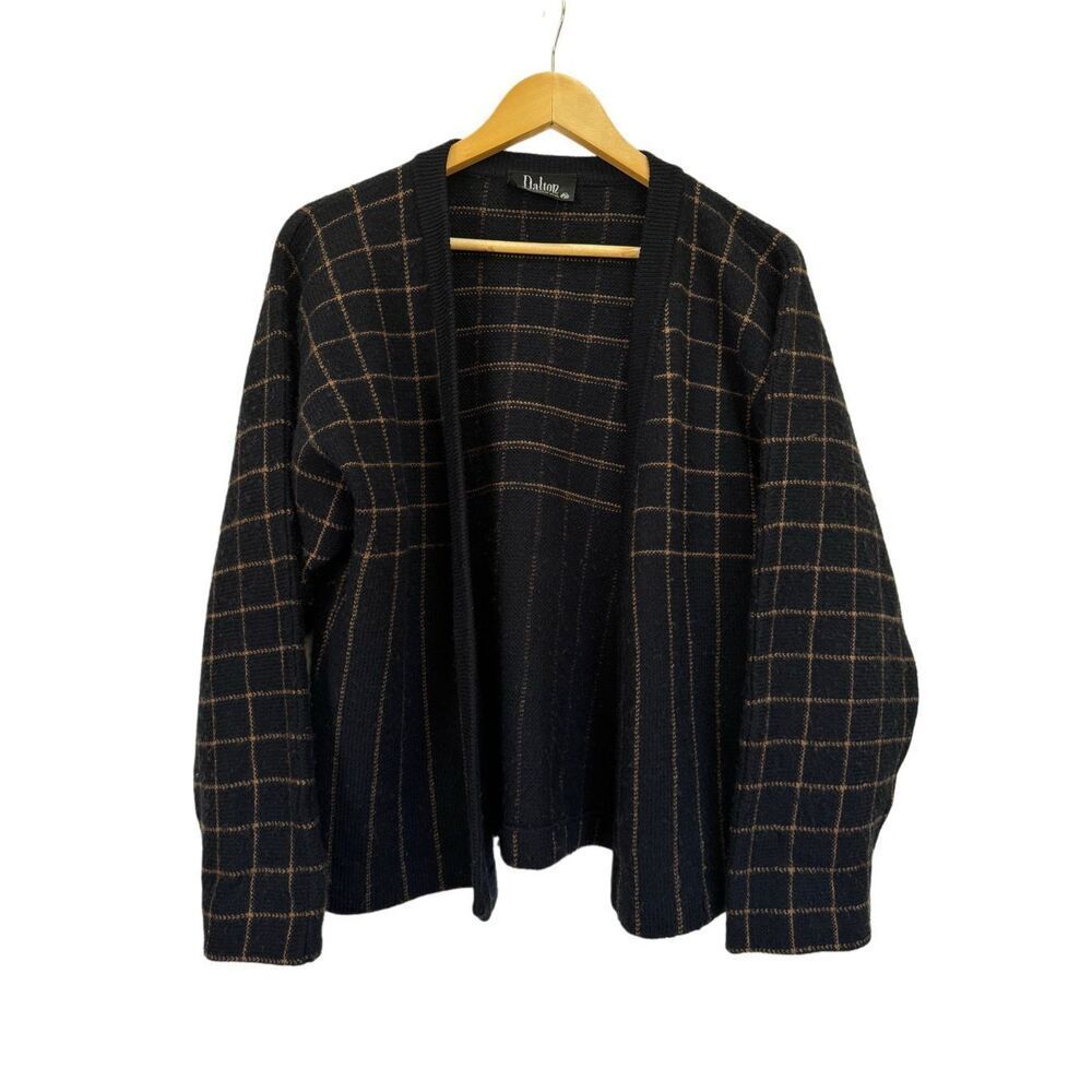 Dalton 100% pure virgin wool vintage cardigan sweater black gold striped open